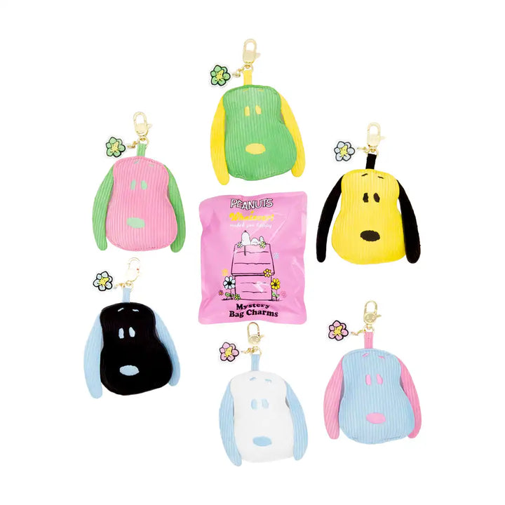 Whatever Makes You Happy Peanuts Sherbert Spring Mystery Box Snoopy Head Padded Corduroy Bag Charms