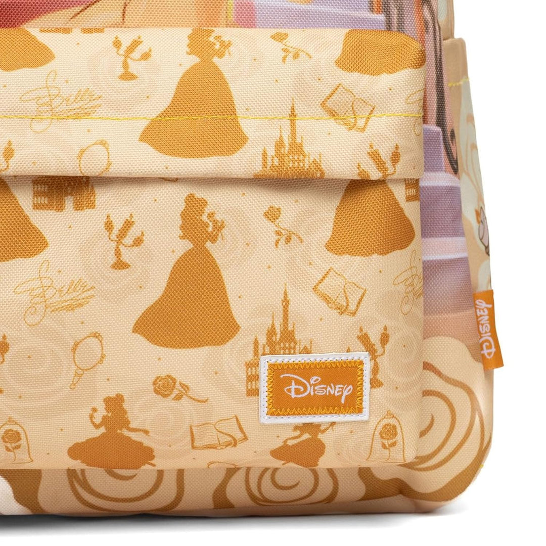 Wondapop Disney Princess Belle Backpack 16” Girls School Backpack with Laptop Sleeve, Front Pocket &amp; Side Pockets, Beauty and the Beast Bookbag for Kids