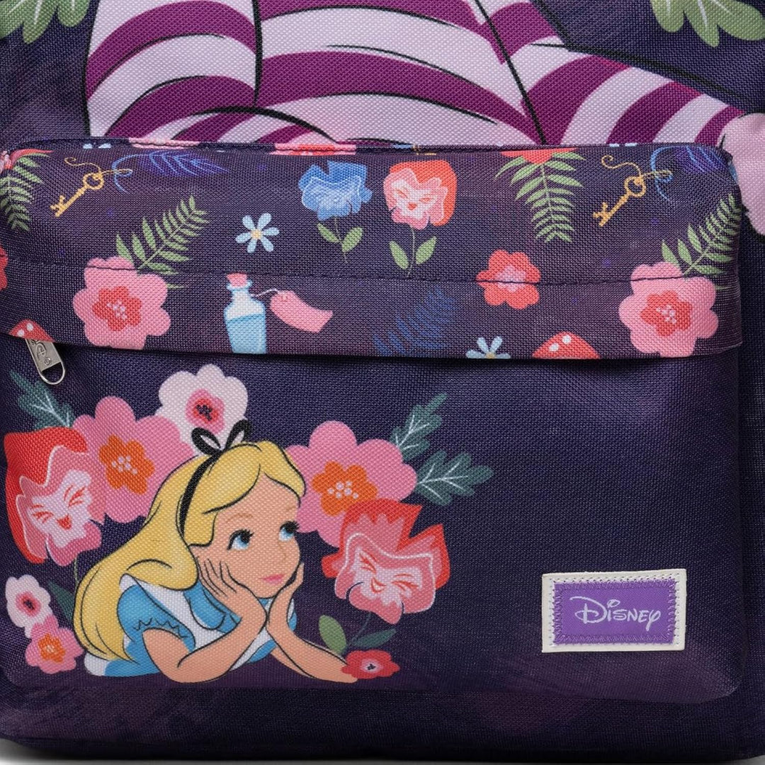 Wondapop Disney Alice in Wonderland Cheshire Cat Backpack 16” School Backpack with Laptop Sleeve, Front Pocket &amp; Side Pockets, Bookbag for Kids and Teens