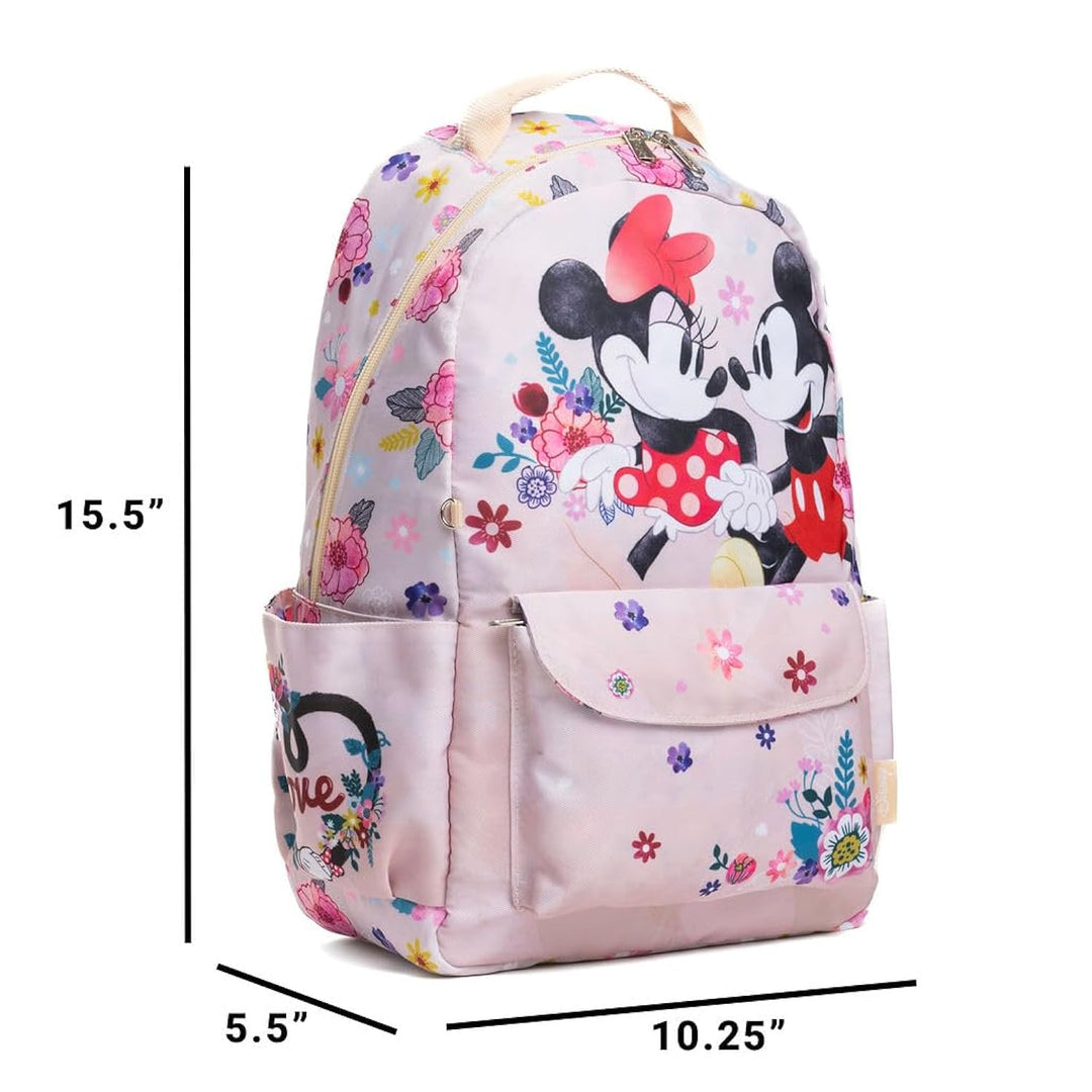 Wondapop Disney Mickey &amp; Minnie “Happy” 15.5” Nylon Backpack, Kids School Bag with Laptop Sleeve &amp; Pockets