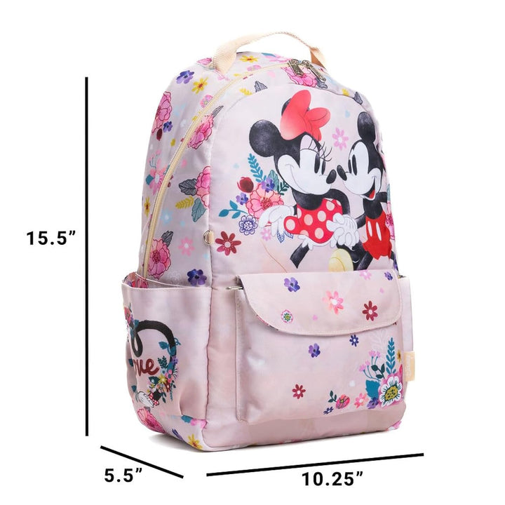 Wondapop Disney Mickey &amp; Minnie “Happy” 15.5” Nylon Backpack, Kids School Bag with Laptop Sleeve &amp; Pockets