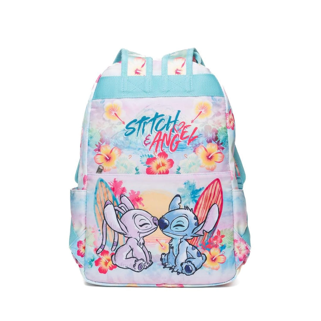 Wondapop Disney Stitch and Angel 15.5 Inch Junior Deluxe Nylon Backpack, Stitch and Angel, Kids School Bag with Laptop Sleeve &amp; Pockets
