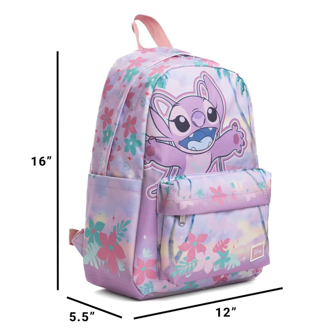 Wondapop Disney Stitch Angel Backpack 16” Girls School Backpack with Laptop Sleeve, Front Pocket &amp; Side Pockets, Cute Disney Bookbag for Kids