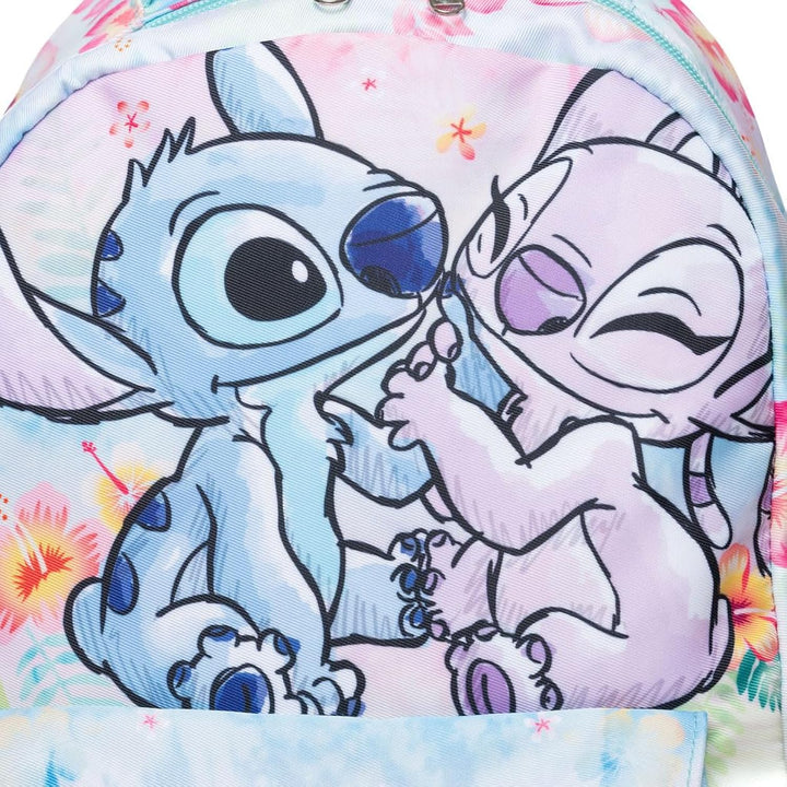 Wondapop Disney Stitch and Angel 15.5 Inch Junior Deluxe Nylon Backpack, Stitch and Angel, Kids School Bag with Laptop Sleeve &amp; Pockets