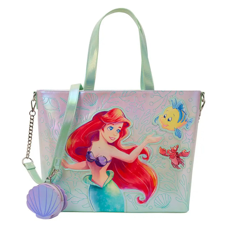 Loungefly Disney The Little Mermaid Ariel &amp; Flounder Tote Bag with Coin Bag