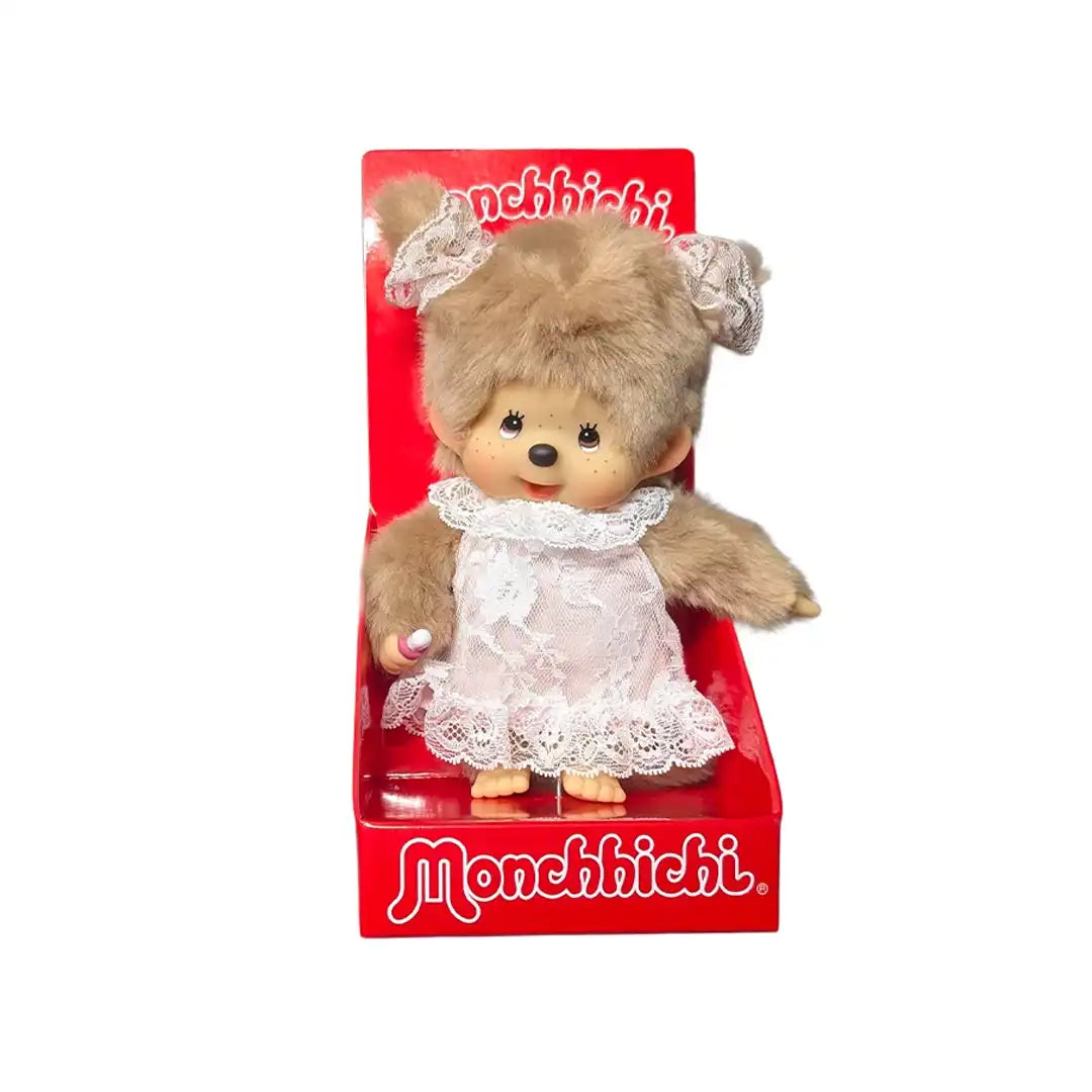 Monchhichi White Lace Dress Beige Girl Plush Toy