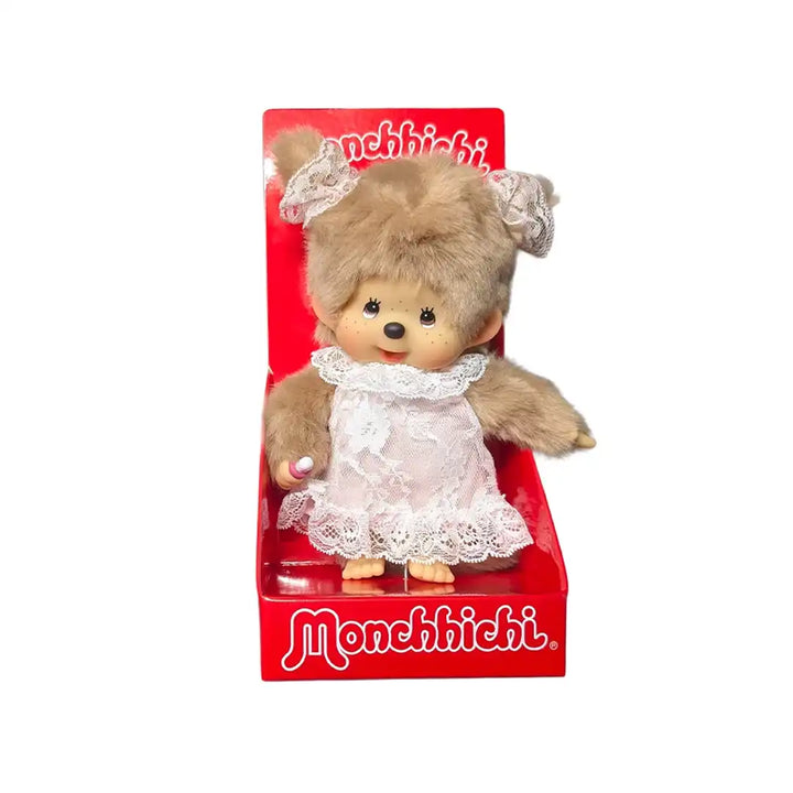 Monchhichi White Lace Dress Beige Girl Plush Toy