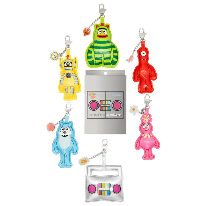 Whatever Makes You Happy Yo Gabba Gabba Mystery Bag Glitter Vinyl Characters Padded Bag Charm