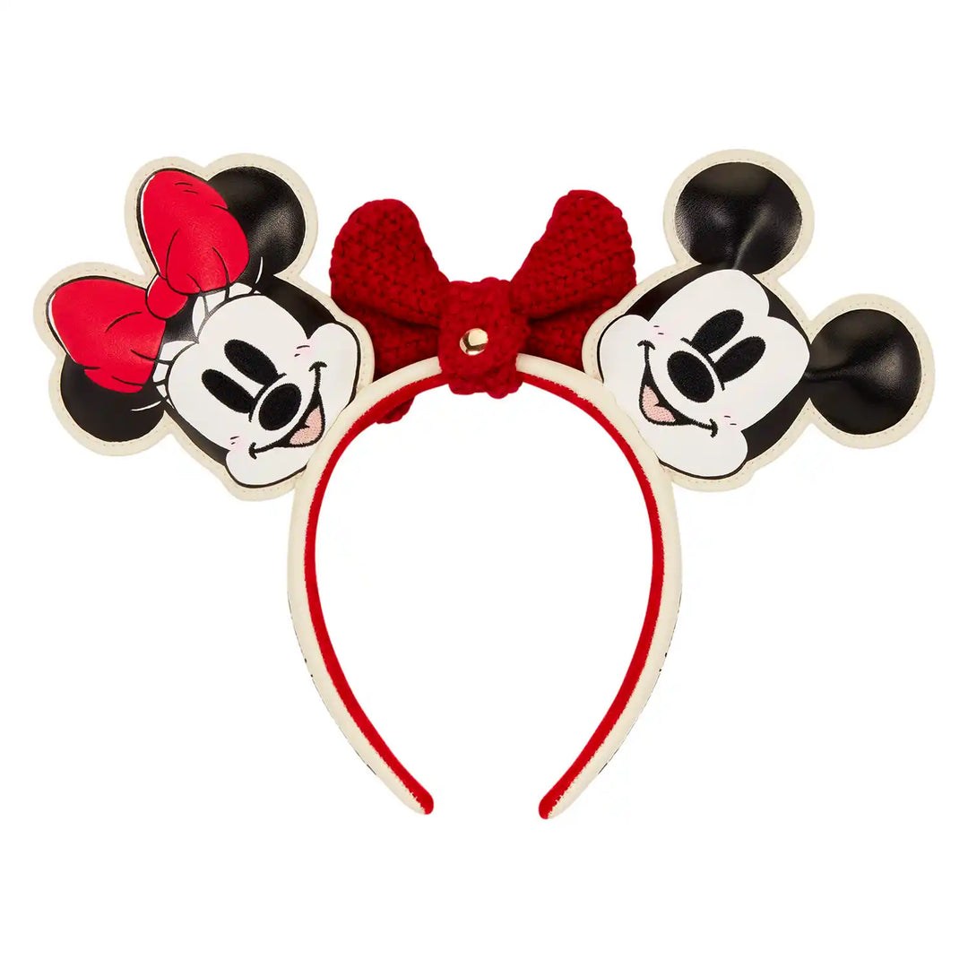 Loungefly Disney Mickey &amp; Minnie Knit Bow Holiday Ear Headband