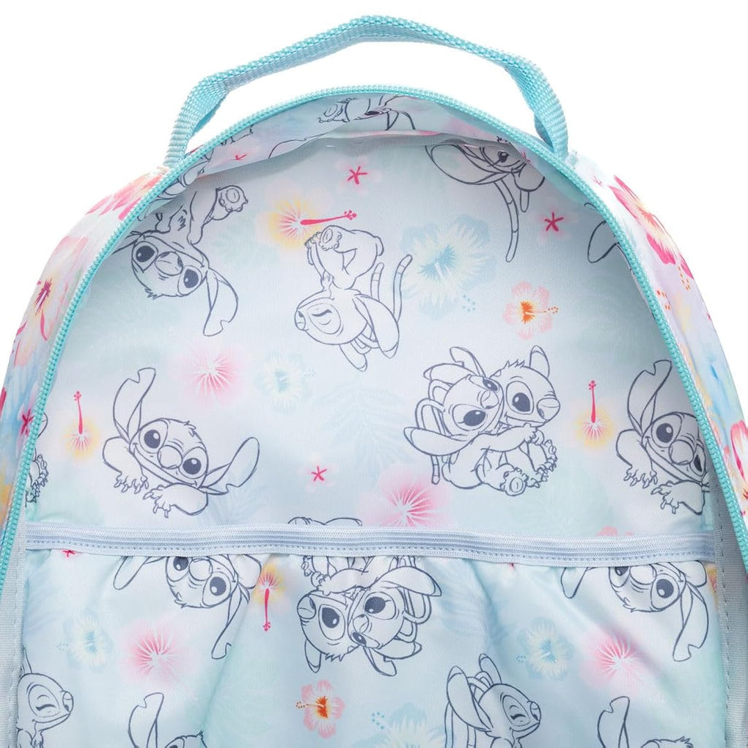 Wondapop Disney Stitch and Angel 15.5 Inch Junior Deluxe Nylon Backpack, Stitch and Angel, Kids School Bag with Laptop Sleeve &amp; Pockets