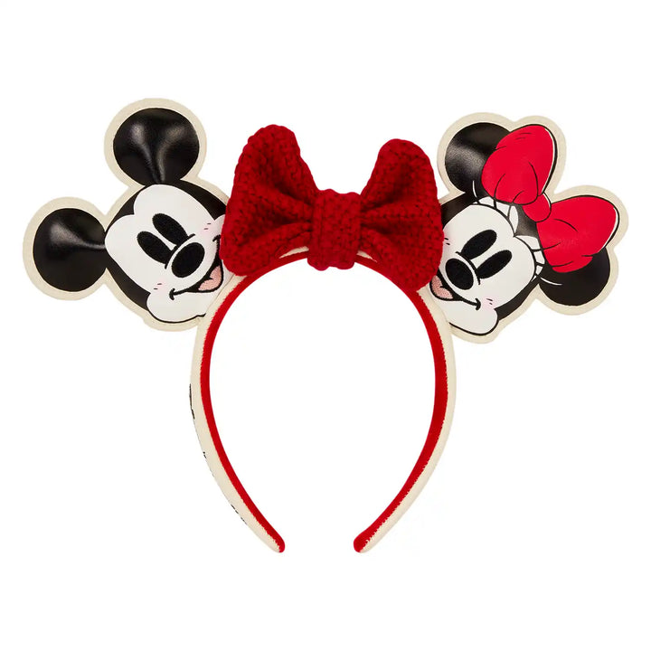 Loungefly Disney Mickey &amp; Minnie Knit Bow Holiday Ear Headband