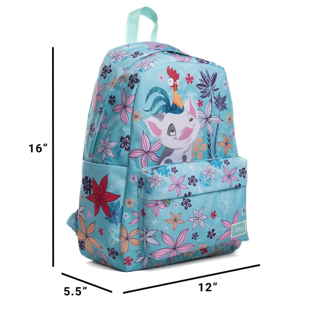 Wondapop Moana Backpack 16” Girls School Backpack with Laptop Sleeve, Front Pocket &amp; Side Pockets, Moana, Pua &amp; Hei Hei Bookbag for Kids
