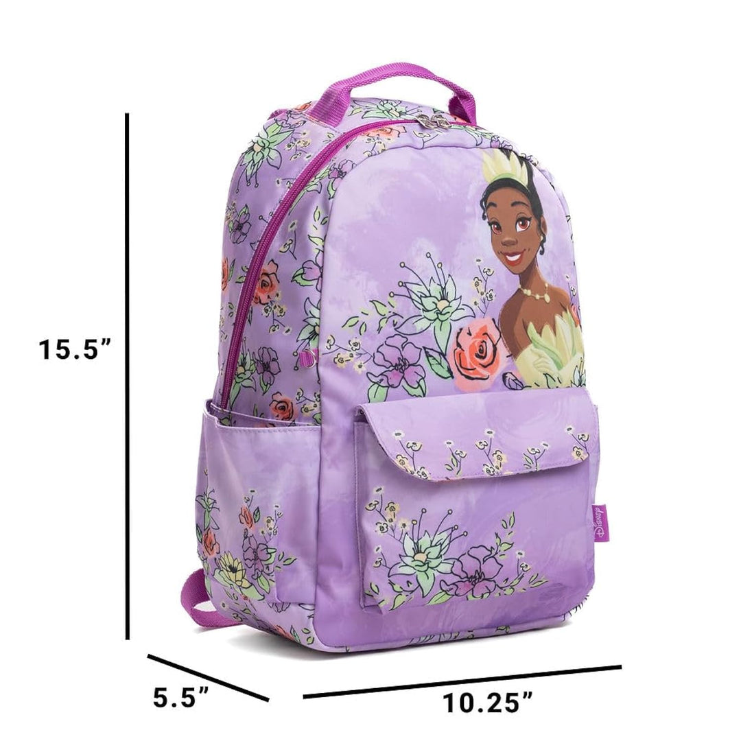 Wondapop Disney The Princess and the Frog Tiana Backpack, 15.5 Inch Princess Tiana Backpack with Padded Shoulder Straps, 14 Inch Device Compartment, Hidden Security Pocket, Front Pocket &amp; Side Pockets