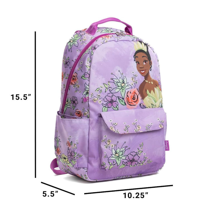 Wondapop Disney The Princess and the Frog Tiana Backpack, 15.5 Inch Princess Tiana Backpack with Padded Shoulder Straps, 14 Inch Device Compartment, Hidden Security Pocket, Front Pocket &amp; Side Pockets