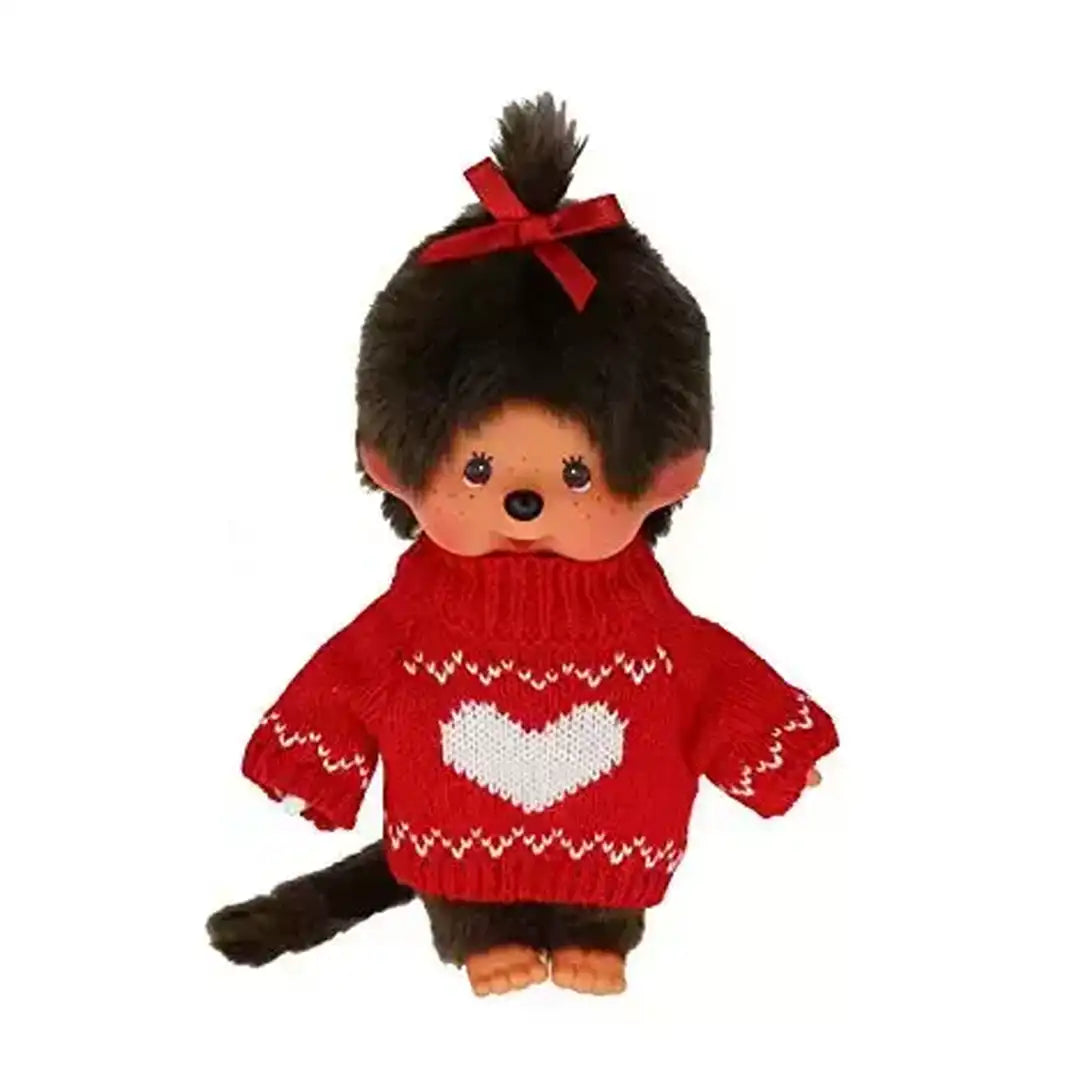 Monchhichi Red Heart Knitted Sweater Girl Plush Toy