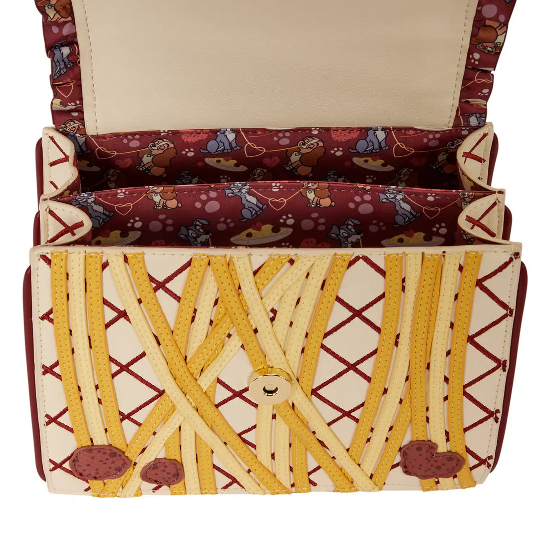 Loungefly Disney Lady &amp; the Tramp Spaghetti Dinner Charm Crossbody Bag