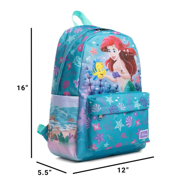 Wondapop Disney Princess Ariel Backpack 16” Girls School Backpack with Laptop Sleeve, Front Pocket &amp; Side Pockets, The Little Mermaid Bookbag for Kids
