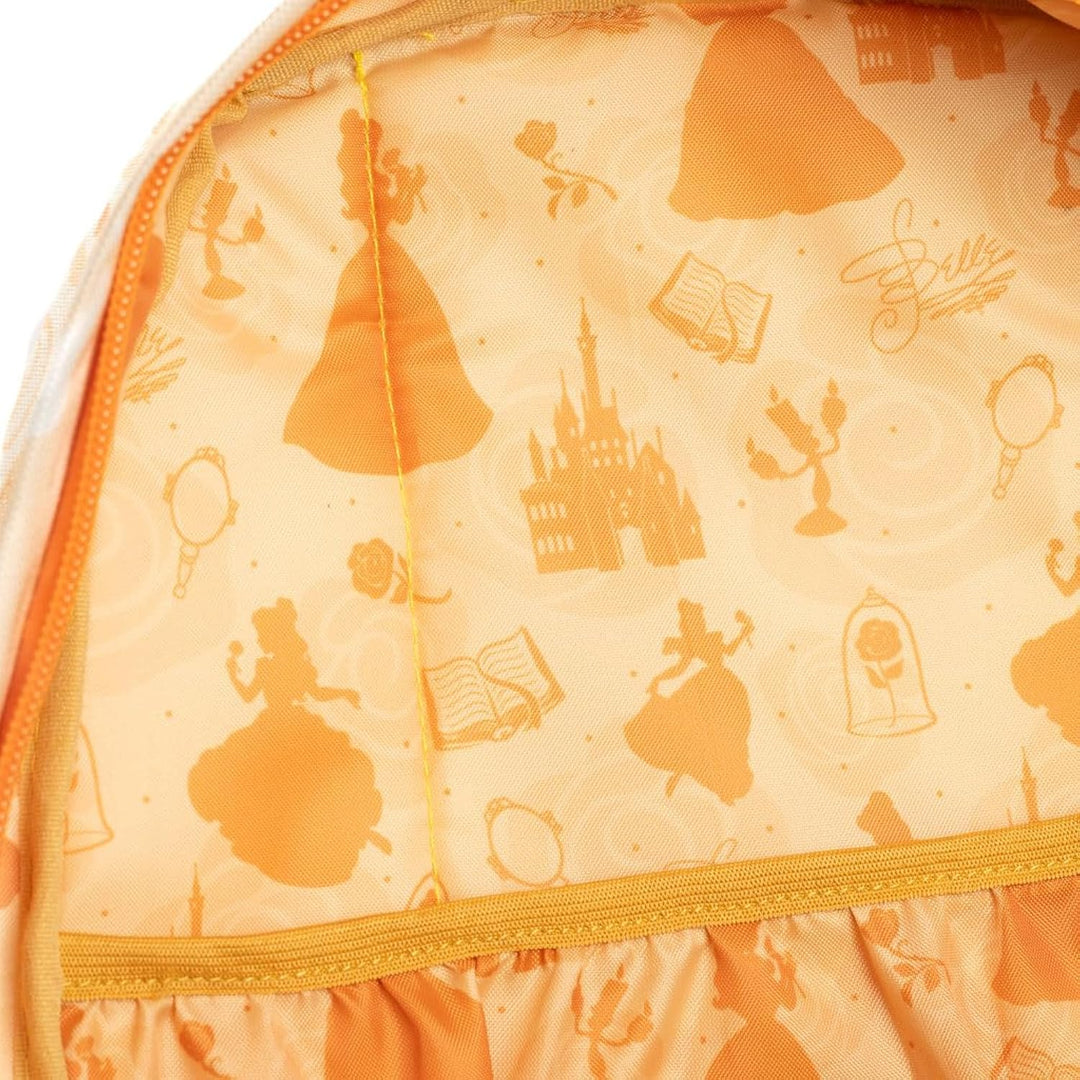 Wondapop Disney Princess Belle Backpack 16” Girls School Backpack with Laptop Sleeve, Front Pocket &amp; Side Pockets, Beauty and the Beast Bookbag for Kids