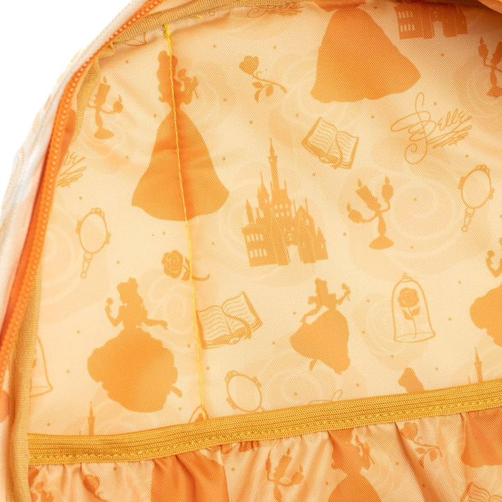 Wondapop Disney Princess Belle Backpack 16” Girls School Backpack with Laptop Sleeve, Front Pocket &amp; Side Pockets, Beauty and the Beast Bookbag for Kids