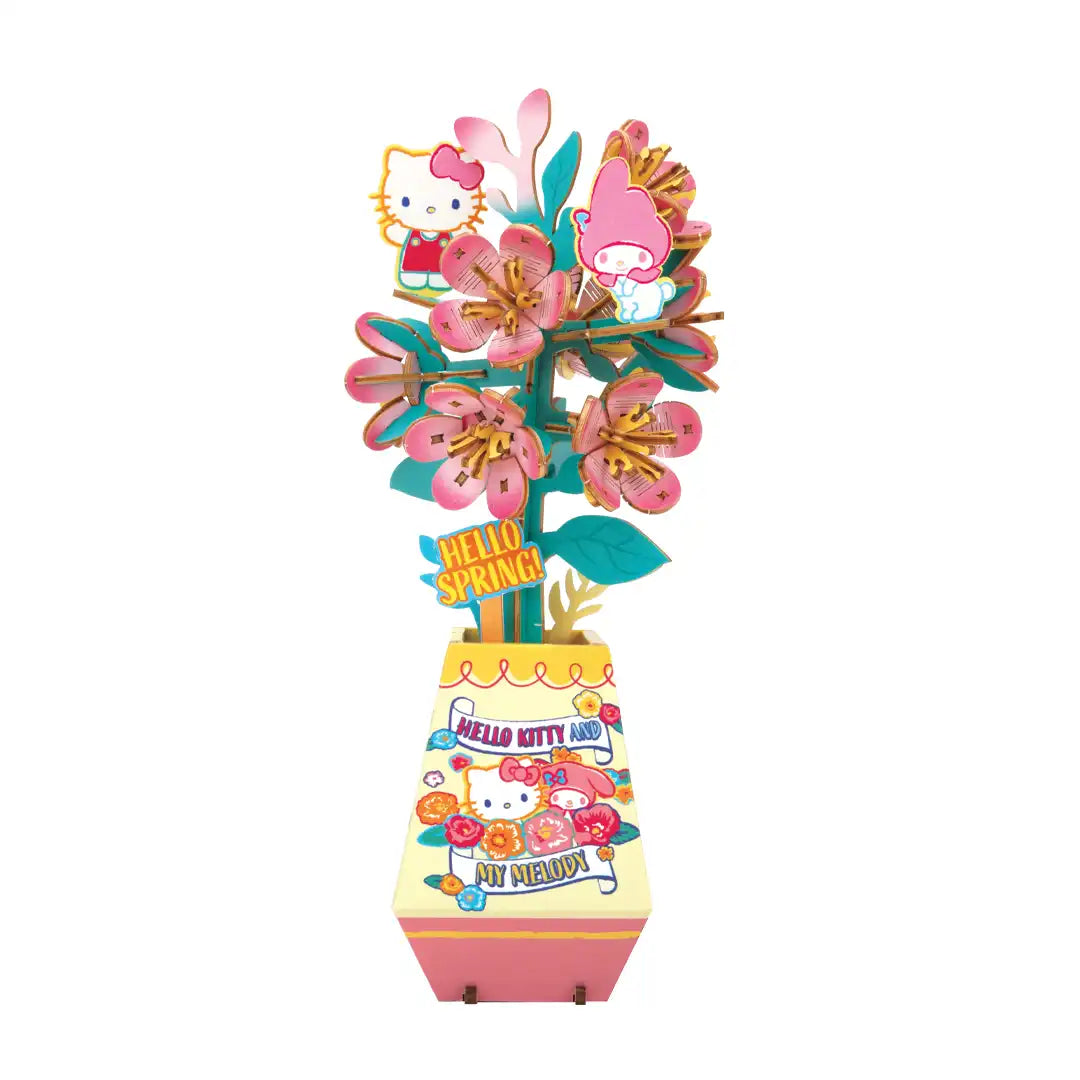 Hands Craft Wooden Puzzle: Hello Kitty and Friends DIY 3D Flower - Peach Blossom
