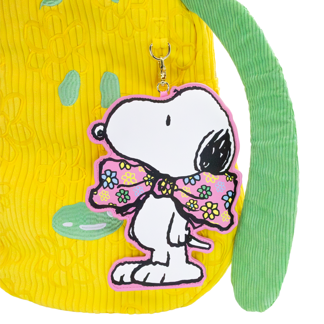 Whatever Makes You Happy Peanuts Snoopy Floral Bowtie Oversized Bag Charm w/ Stand