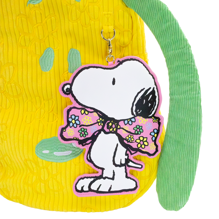 Whatever Makes You Happy Peanuts Snoopy Floral Bowtie Oversized Bag Charm w/ Stand