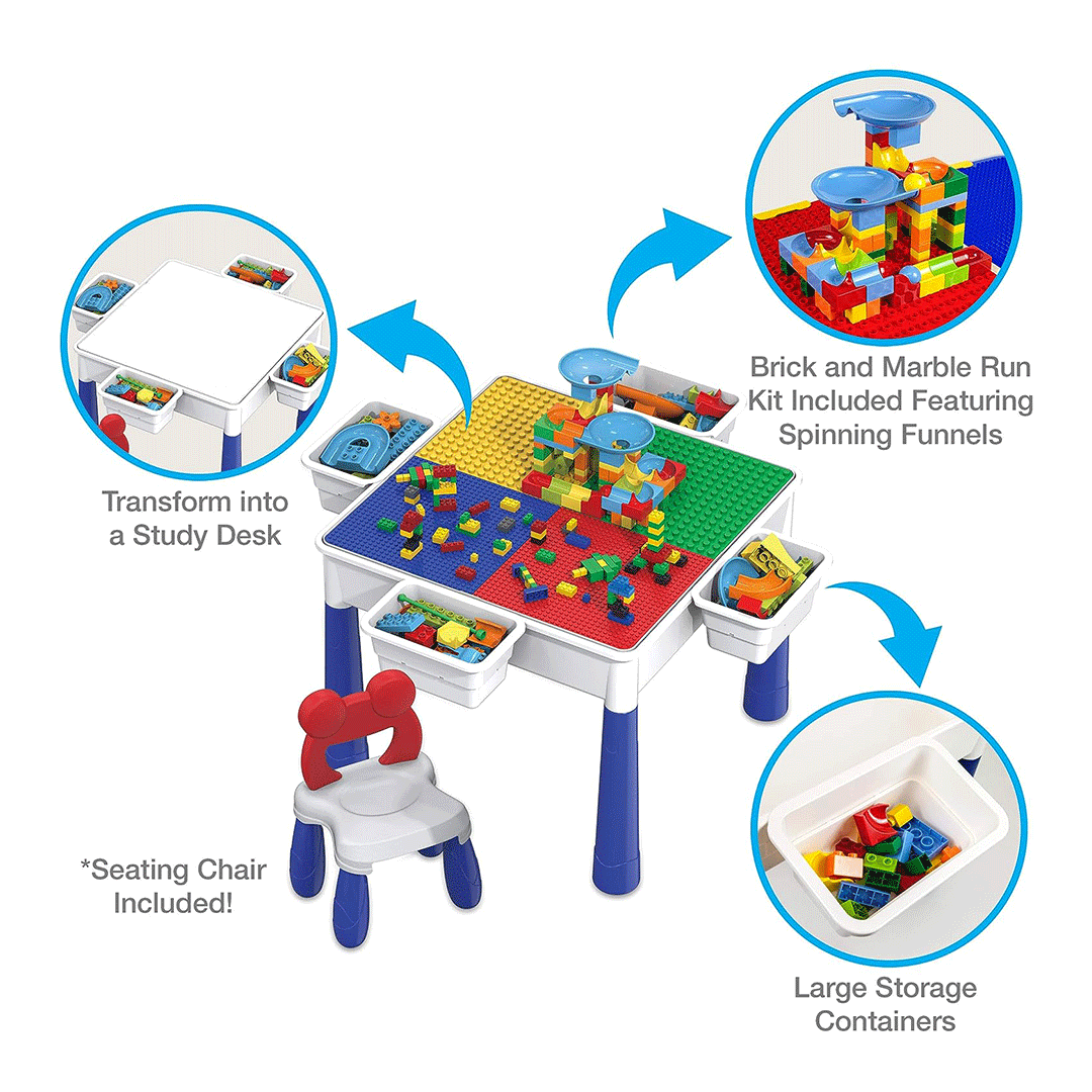PicassoTiles 581pcs Building Blocks Activity Center Table &amp; Chair Set Children&