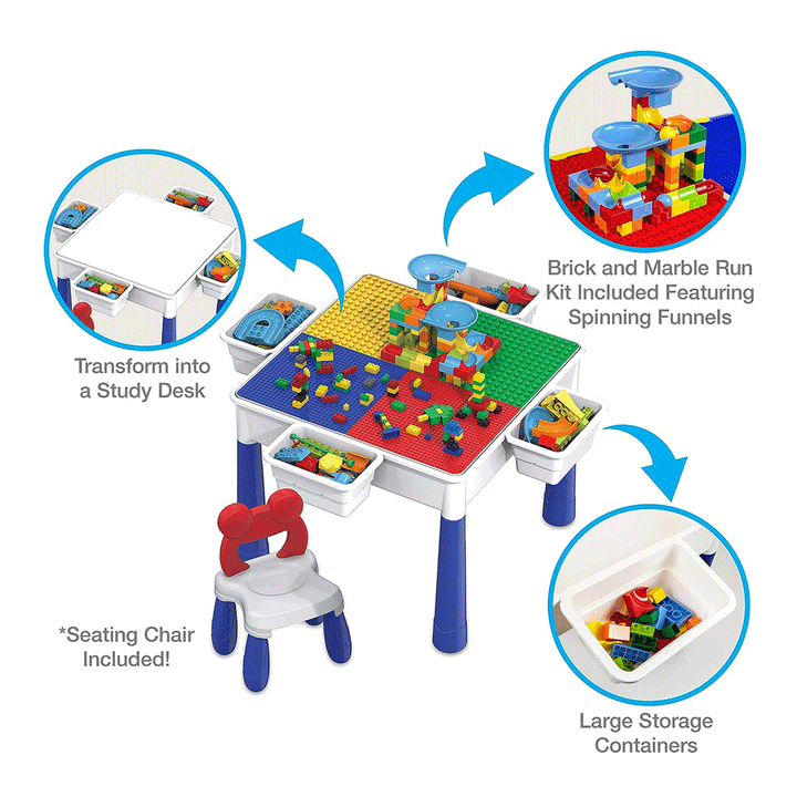 PicassoTiles 581pcs Building Blocks Activity Center Table &amp; Chair Set Children&