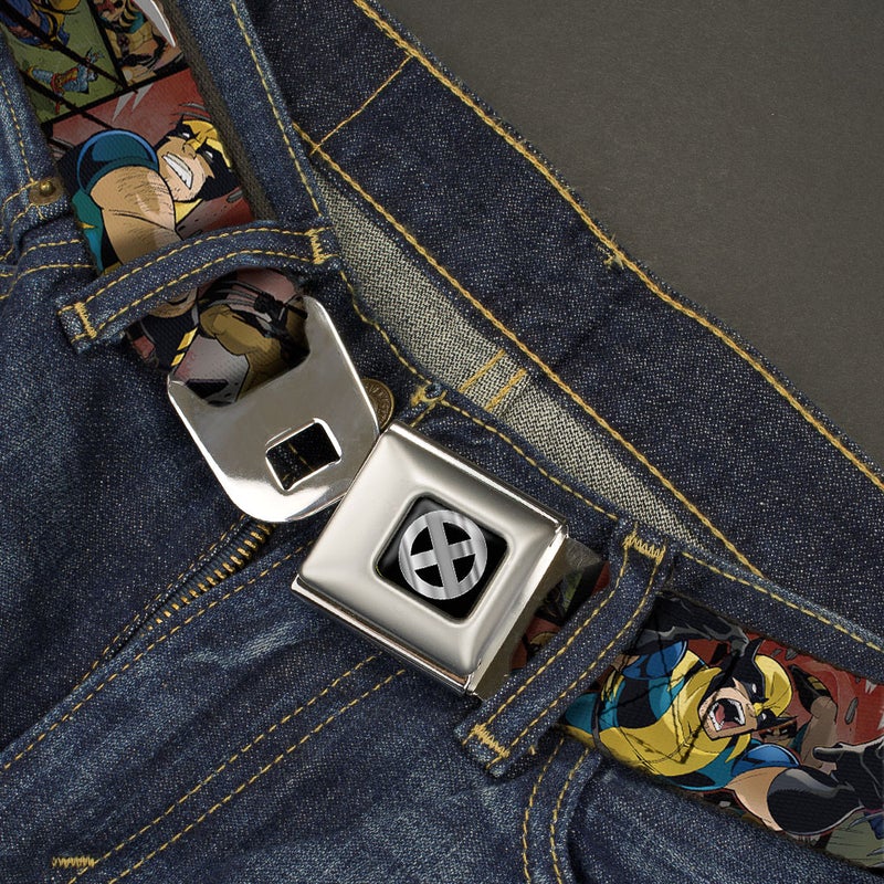 Marvel X-Men Icon Full Color Black Silver Gradient Wolverine 3-Action Poses/Comic Scene Seatbelt Belt-LIFESTYLE