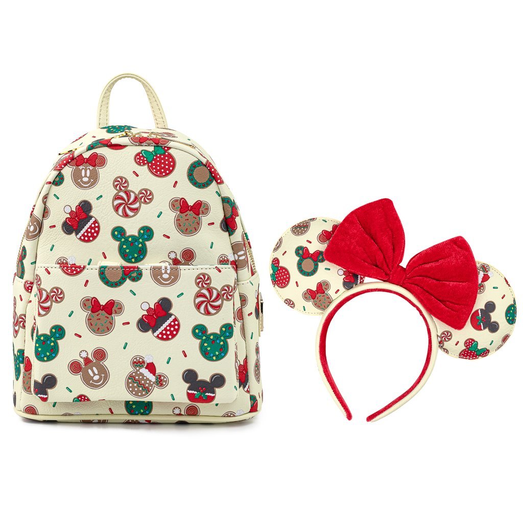 Disney Mickey & Minnie Christmas Cookie Allover Print Mini Backpack with Matching Ears