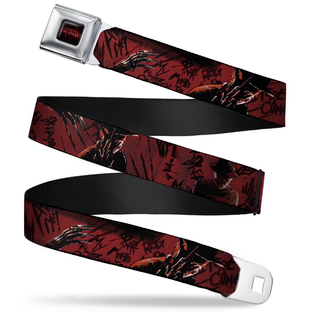 A Nightmare on Elm Street - Freddy 4-Poses/Quote Scrawls/Hand Scratching Reds/Black Webbing Seatbelt Belt-FRONT