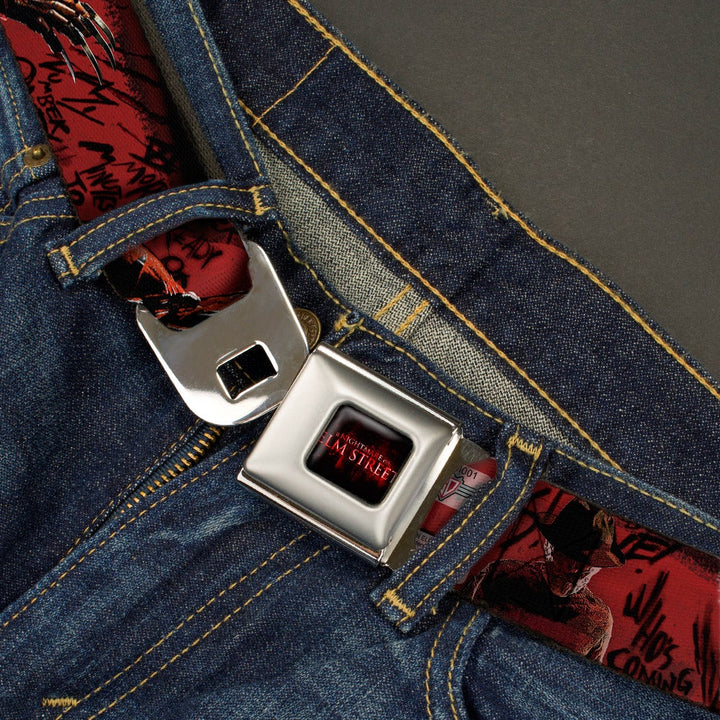 A Nightmare on Elm Street - Freddy 4-Poses/Quote Scrawls/Hand Scratching Reds/Black Webbing Seatbelt Belt-LIFESTYLE