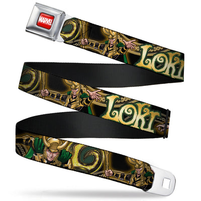 Marvel Universe Full Color - Loki Poses Black/Gold/Green Webbing Seatbelt Belt-FRONT