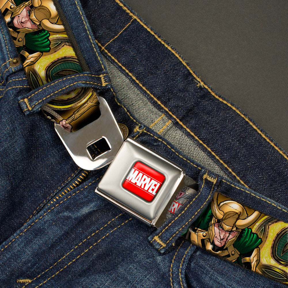 Marvel Universe Full Color - Loki Poses Black/Gold/Green Webbing Seatbelt Belt-LIFESTYLE