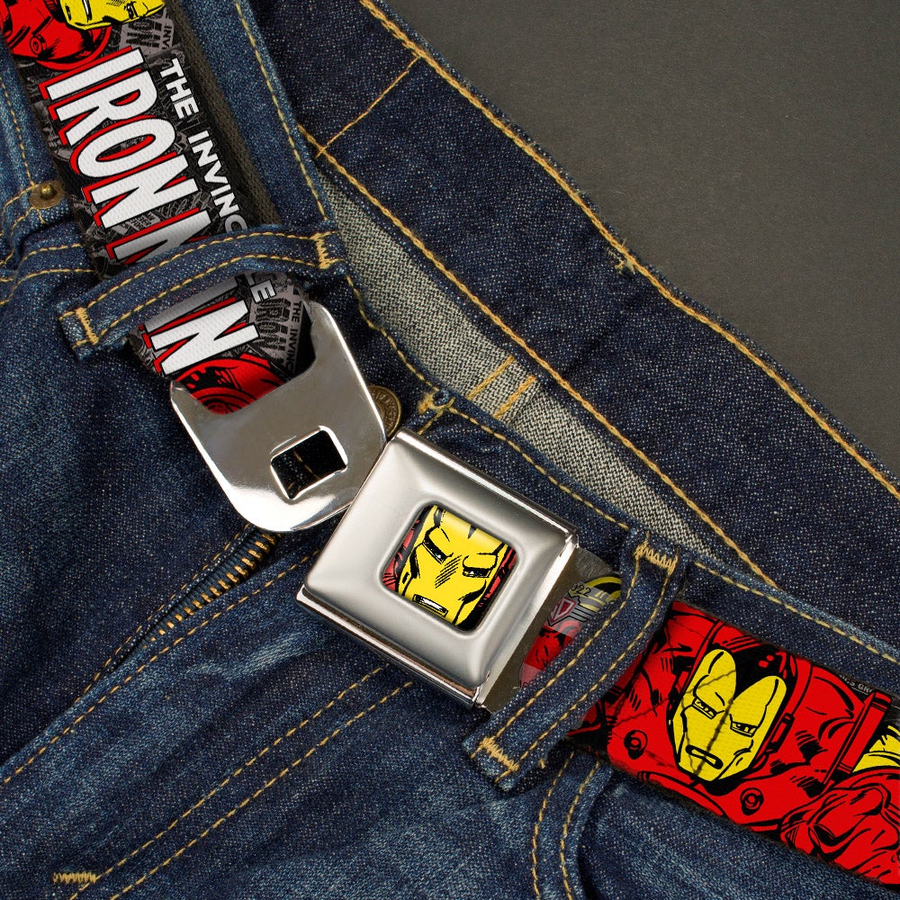 Marvel Comics Iron Man Face Full - The Invincible Iron Man Stacked Comic Books/Action Poses Webbing Seatbelt Belt-LIFETYLE