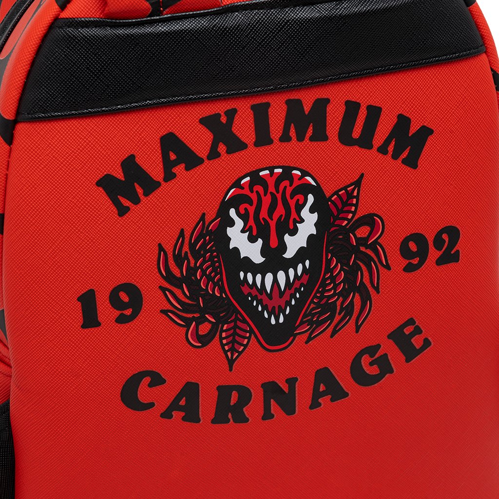 707 Street Exclusive - Loungefly Marvel Glow in the Dark Carnage Cosplay Mini Backpack - 671803424289 - Back Closeup