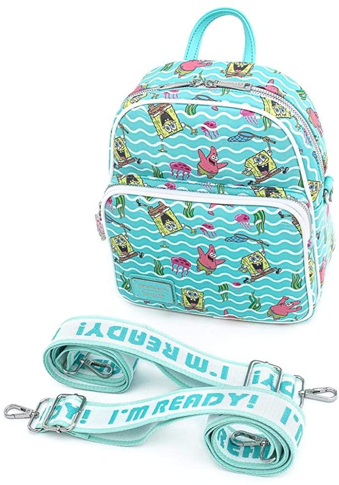 Loungefly Nickelodeon SpongeBob Jelly Fishing Allover Print Convertible Mini Backpack