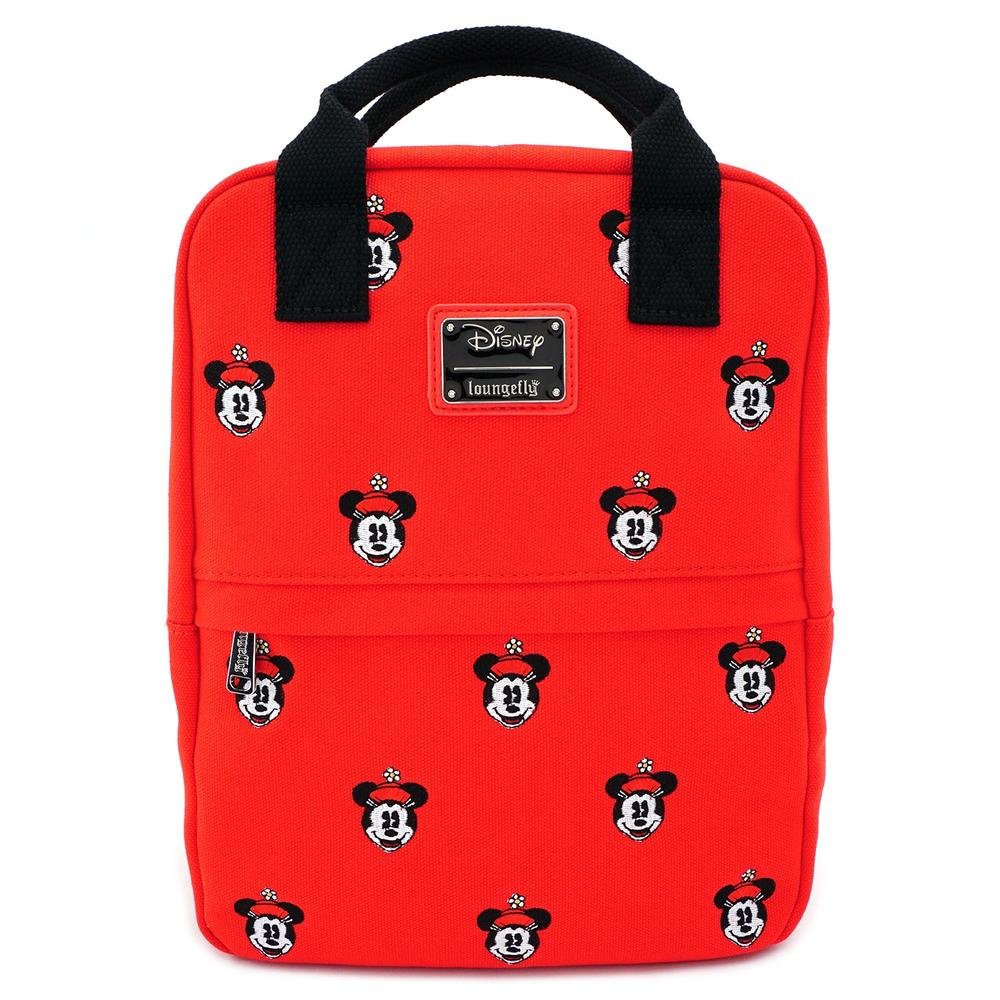 LOUNGEFLY X DISNEY POSITIVELY MINNIE SQUARE AOP CANVAS EMBROIDERED MINI BACKPACK - FRONT