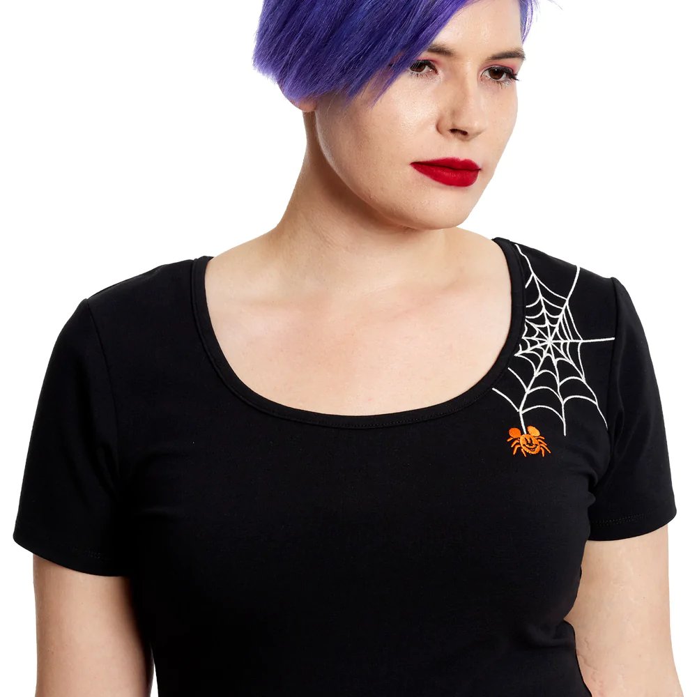 Stitch Shoppe by Loungefly Disney Mickey Mouse Spider Web Kelly Fashion Top - Model Close Up