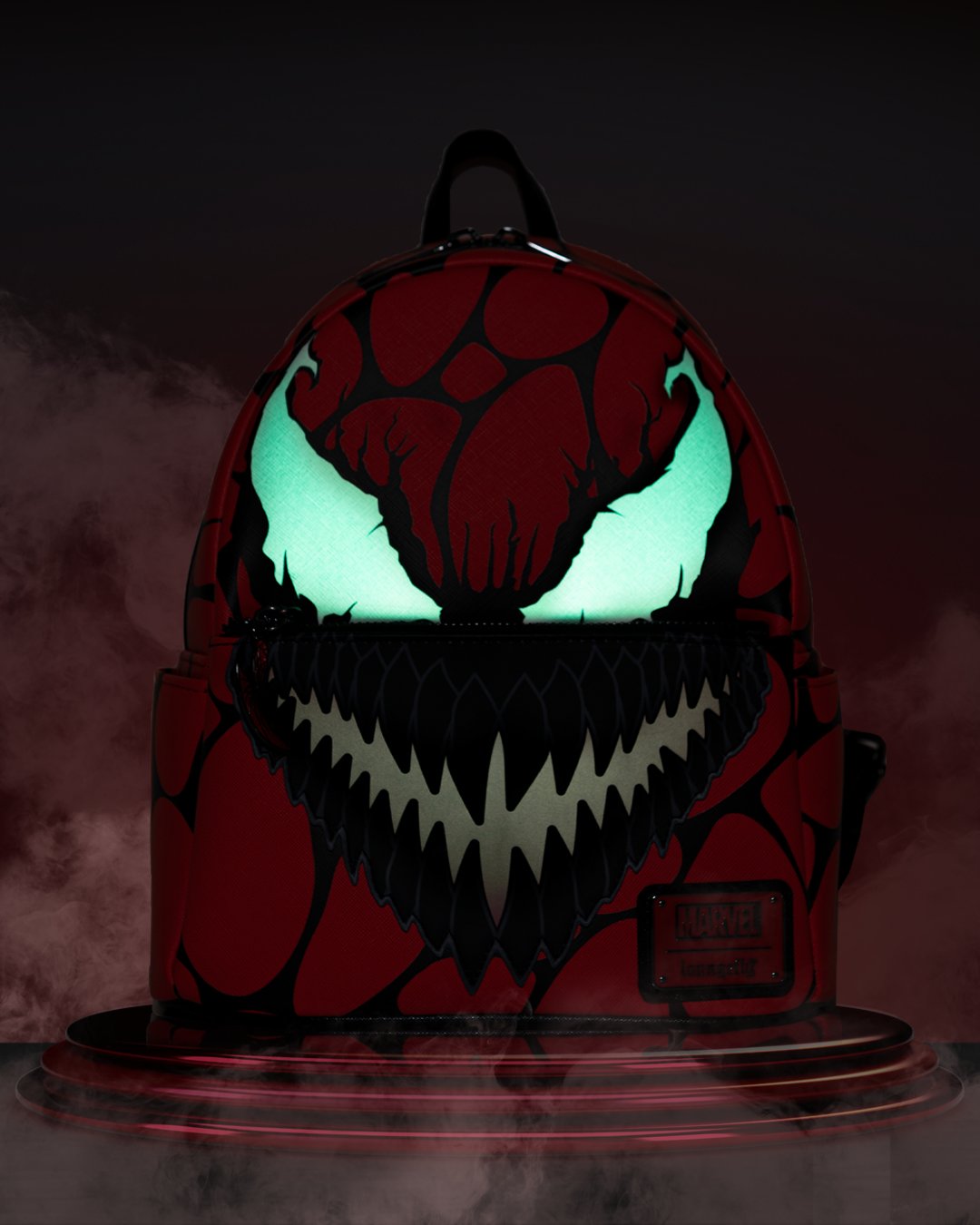 707 Street Exclusive - Loungefly Marvel Glow in the Dark Carnage Cosplay Mini Backpack - 671803424289 - Front Lifestyle