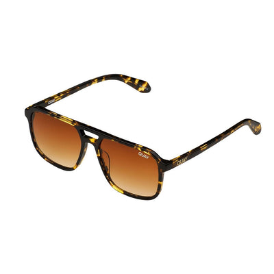 Quay Unisex On The Fly Retro Square Aviator Sunglasses - Shiny Yellow Tortoise Frame/Orange Lens - Full