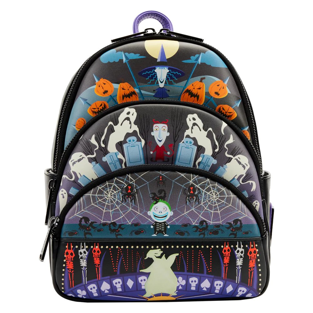 Loungefly Disney Nightmare Before Christmas Triple Pocket Lock Shock Barrel Oogie Boogie Mini Backpack - Front