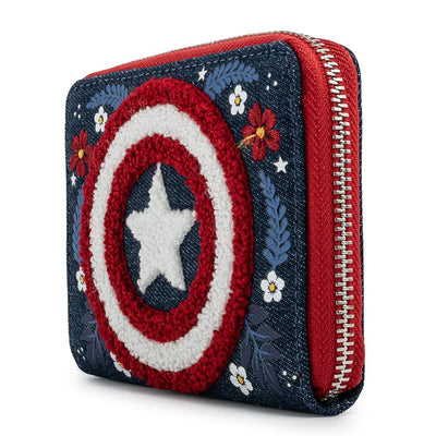 Loungefly Marvel Captain America 80th Anniversary Floral Shield Zip-Around Wallet - Side