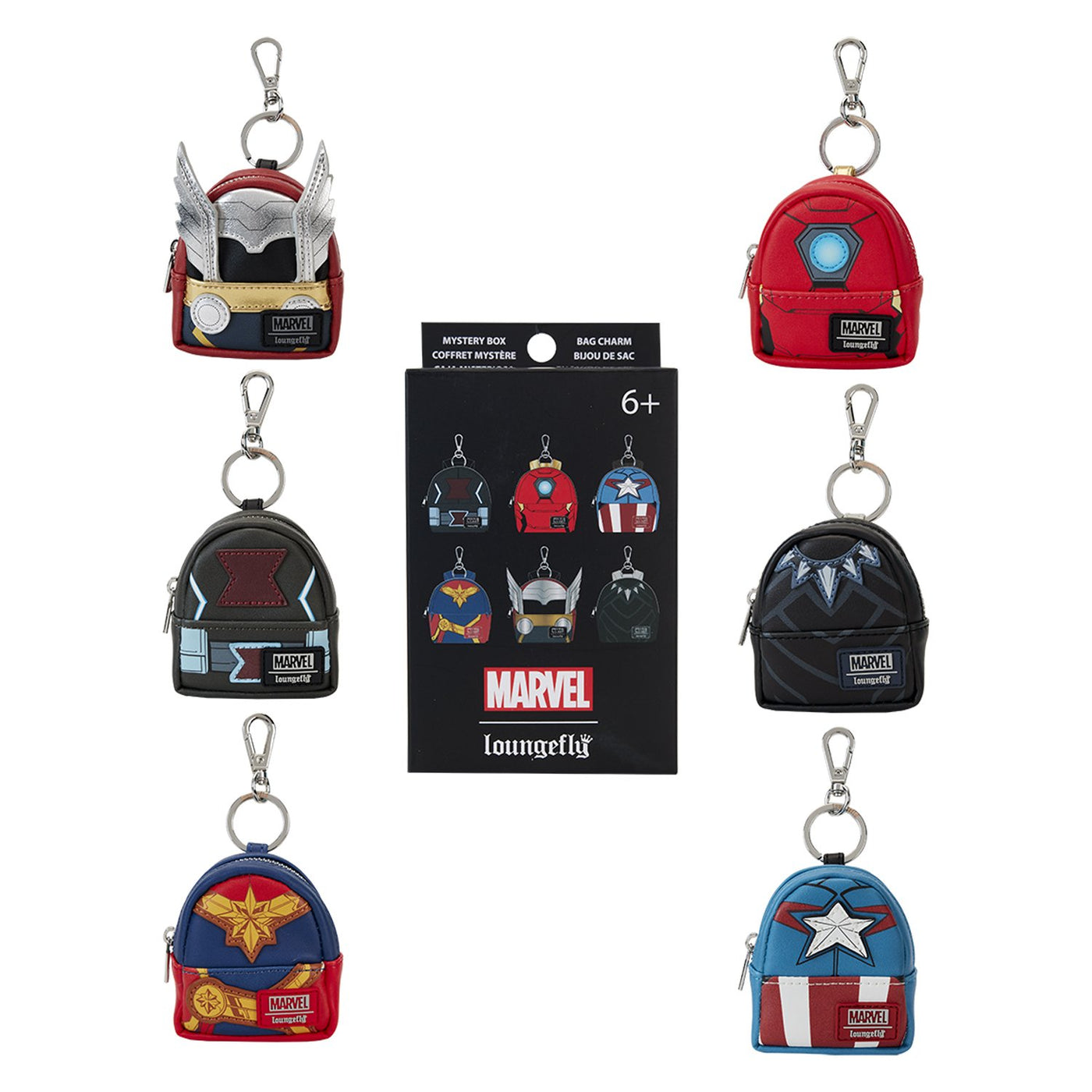 Loungefly Marvel Avengers Cosplay Mini Backpack Mystery Box Keychains - Set
