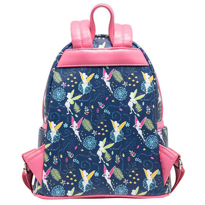 707 Street Exclusive - Loungefly Disney Tinkerbell Glow in the Dark Allover Print Mini Backpack w/ Pink Straps - Back