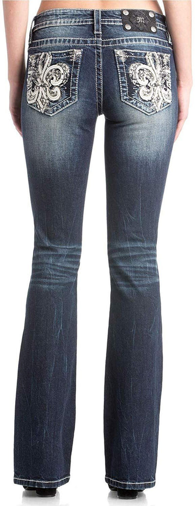 Fleur De Lis Embellished Straight Leg Jeans