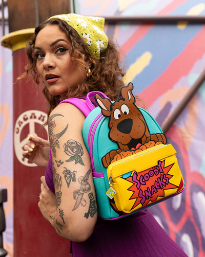 707 Street Exclusive - Loungefly Warner Brothers Scooby-Doo Scooby Snacks Mini Backpack - Front Lifestyle With Model