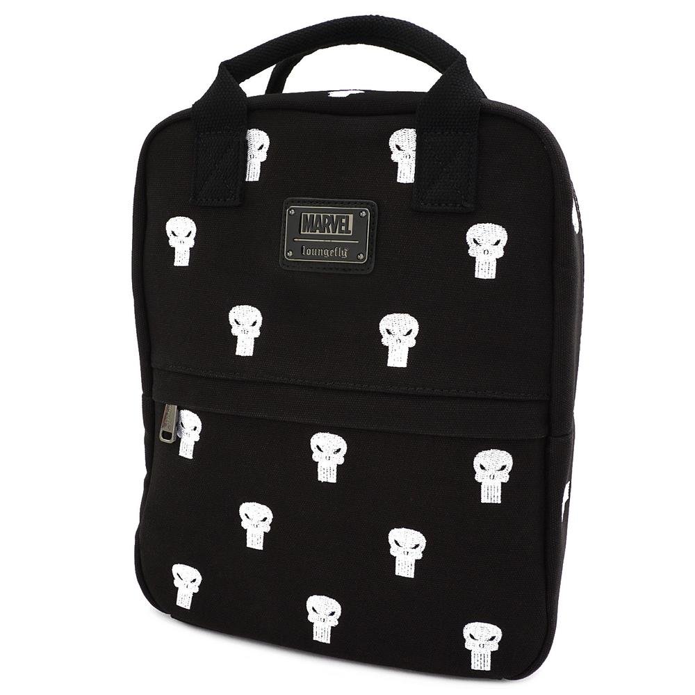 LOUNGEFLY X MARVEL PUNISHER EMBROIDERED CANVAS SQUARE BACKPACK - SIDE