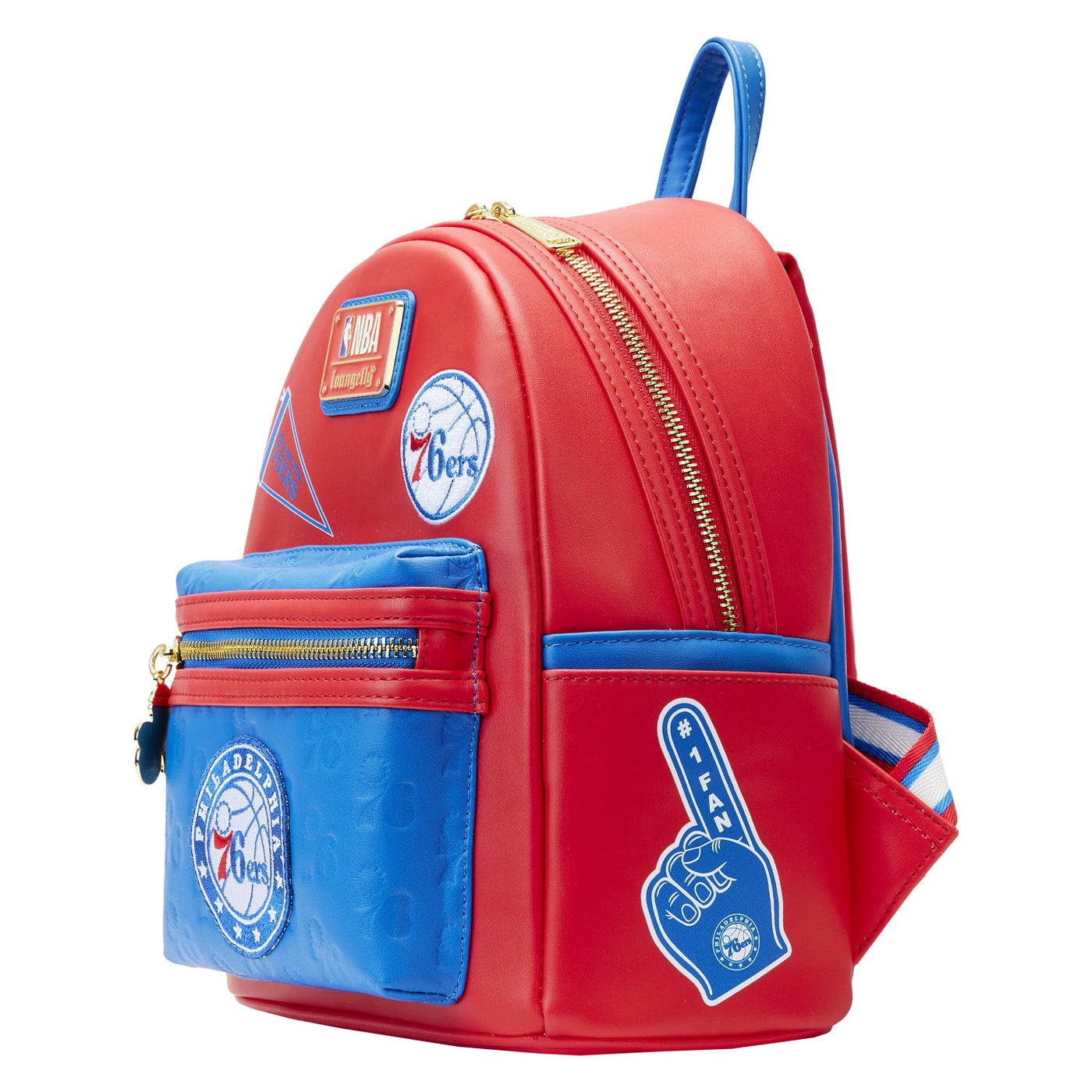 671803451865 - Loungefly NBA Philadelphia 76ers Patch Icons Mini Backpack - Alternate Side View