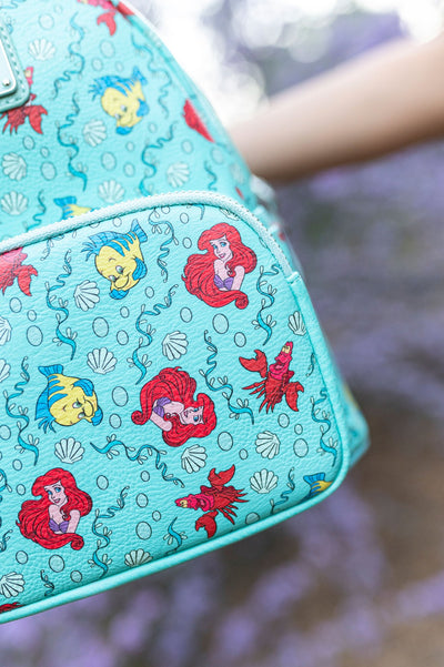 707 Street Exclusive - Loungefly Disney Little Mermaid Ariel and Friends Allover Print Mini Backpack